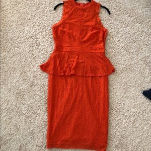 Nicole Miller Orange Lace Peplum Dress